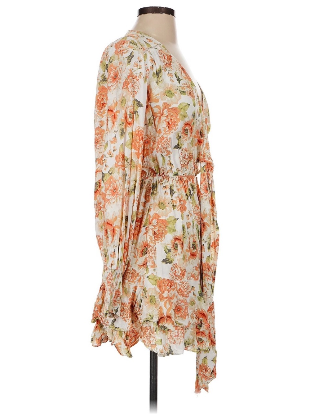 Anthropologie Kivari Everly Peach Floral Tie-Front Mini Dress 4 - Picture 8 of 11